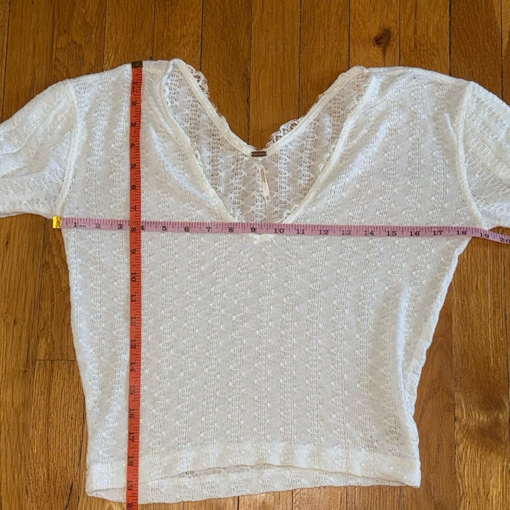 FREE PEOPLE Lace V-Neck Balloon Sleeve Sweater White Oversized XS - Picture 5 of 5